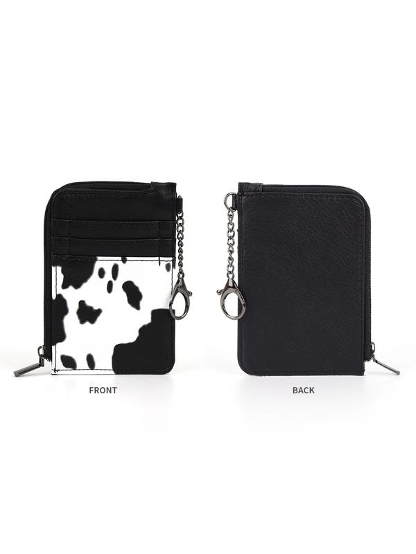 Fashion Colorblock Cow Pattern Zipper Wallet, Casual PU Leather Short Wallet for Women, Multi-functional Card Holder, Portable Wallet for Daily Use