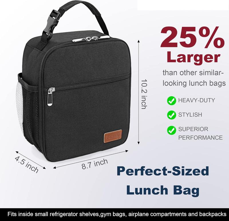 Lunch Box for Men Women Adults Small Lunch Bag for Office Work Picnic - Reusable Portable Lunchbox, Black