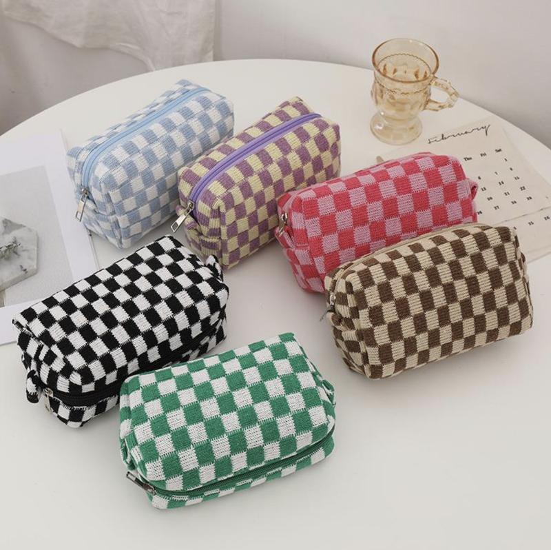 Checkered Pattern Make Up Bags for Women - Perfect for Travel