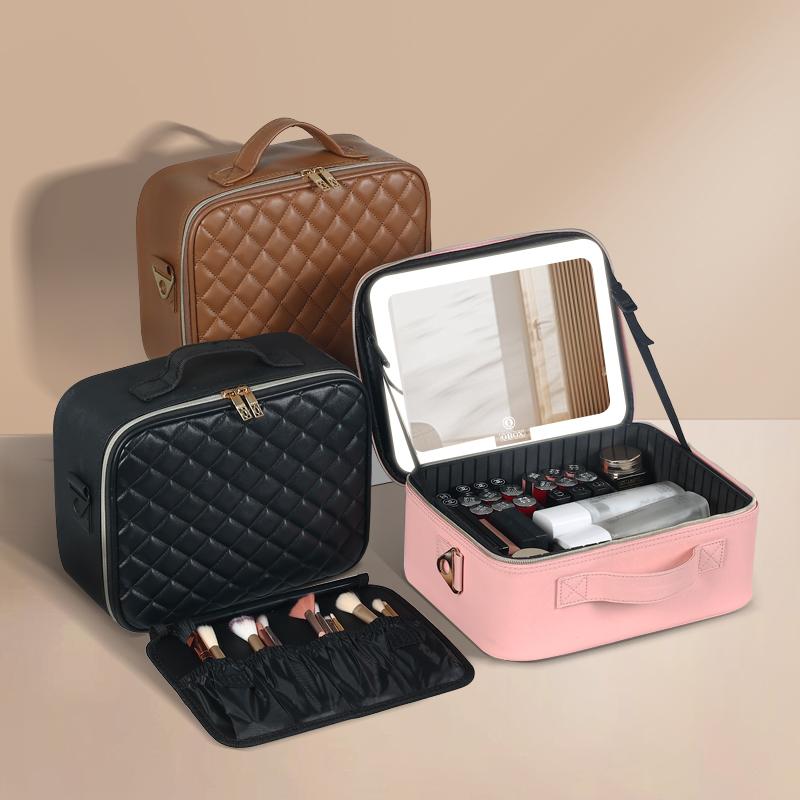 Travel  Cosmetic Bag Makeup Organizer Bag with Lighted Mirror 3 Color Scenarios Adjustable Brightness Portable Cosmetic Makeup Bag makeup  bag