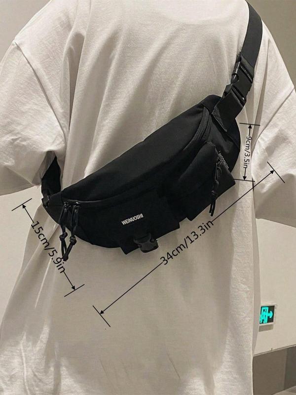 Men's Casual Letter Patched Design Belt Bag, Fashionable Nylon Bum Bag for Daily Used, Casual Trendy Versatile High-quality Daily Commuting Bag