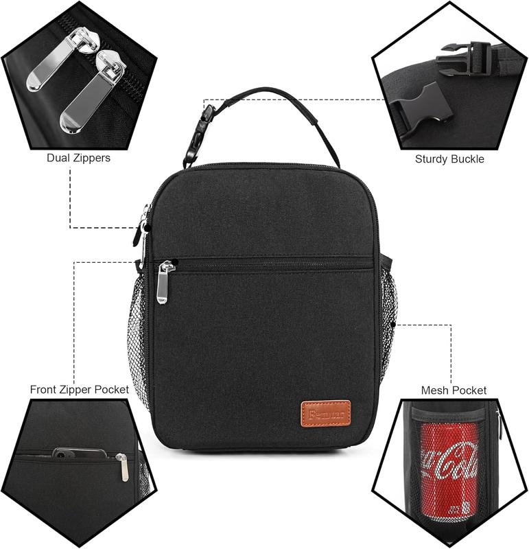 Lunch Box for Men Women Adults Small Lunch Bag for Office Work Picnic - Reusable Portable Lunchbox, Black