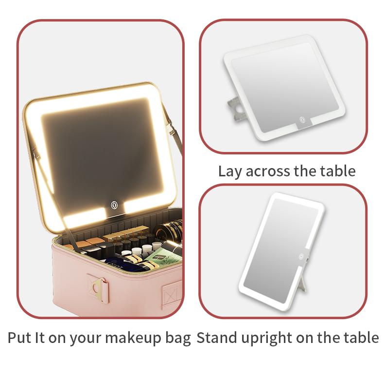 Travel  Cosmetic Bag Makeup Organizer Bag with Lighted Mirror 3 Color Scenarios Adjustable Brightness Portable Cosmetic Makeup Bag makeup  bag