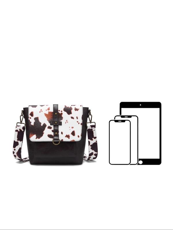 Women's Fashionable Retro Style Cow Print Crossbody Bag, Spring New Trend Casual Adjustable Strap Design Crossbody Bag for Daily Used