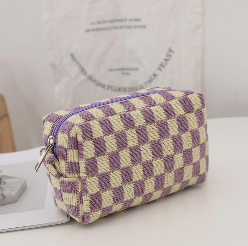 Checkered Pattern Make Up Bags for Women - Perfect for Travel