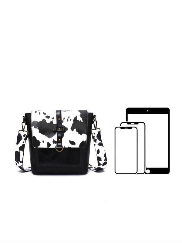 Women's Fashionable Retro Style Cow Print Crossbody Bag, Spring New Trend Casual Adjustable Strap Design Crossbody Bag for Daily Used