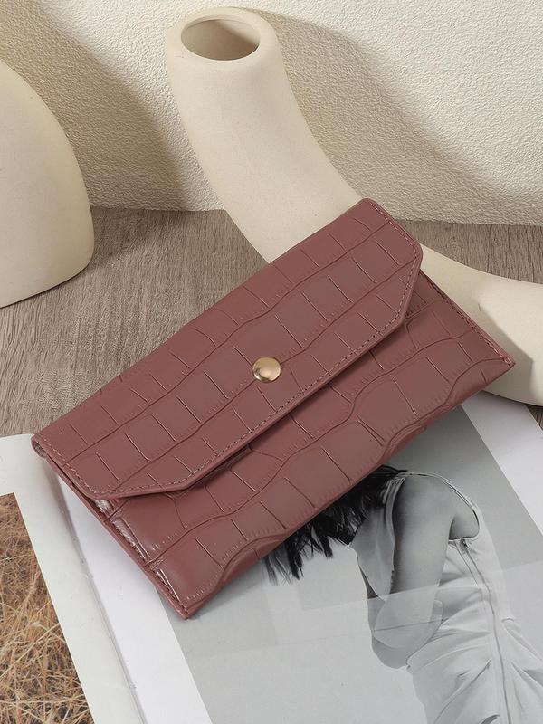 Women's Solid Color Crocodile Embossed Long Wallet, Fashionable Pu Leather Credit Card Holder, Casual Coin Wallet for Daily Used