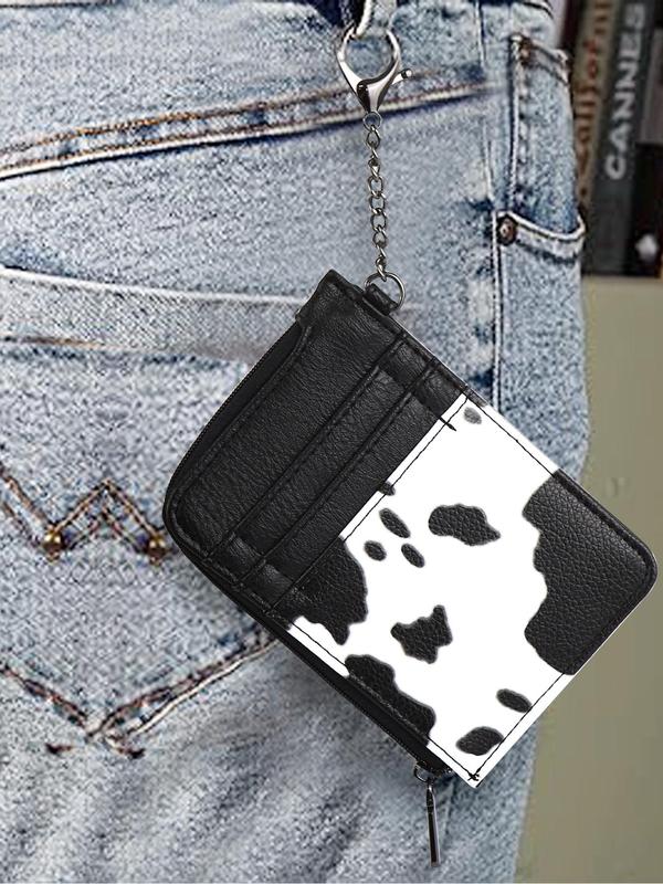 Fashion Colorblock Cow Pattern Zipper Wallet, Casual PU Leather Short Wallet for Women, Multi-functional Card Holder, Portable Wallet for Daily Use