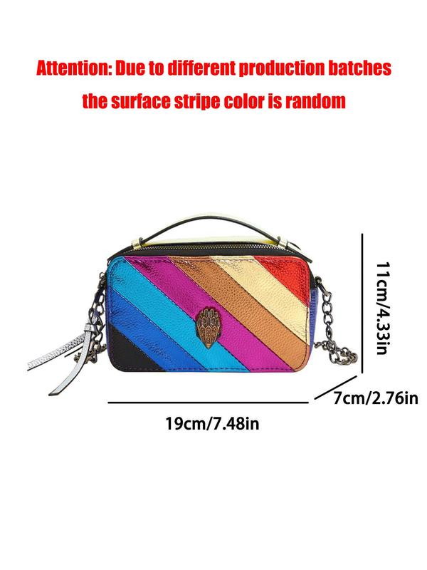 Fashion Colorful Striped Decorated Zipper Crossbody Bag, Casual PU Leather Shoulder Bag for Women, Trendy All-match Commuter Bag for Daily Used