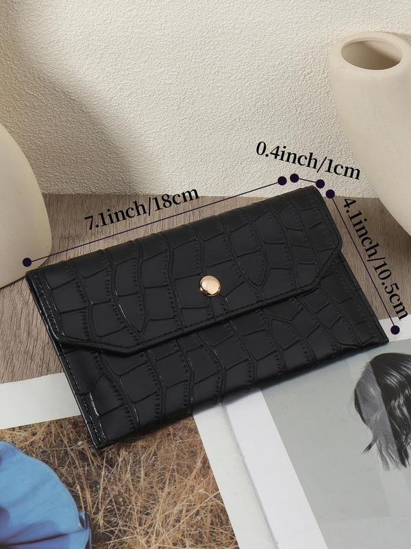 Women's Solid Color Crocodile Embossed Long Wallet, Fashionable Pu Leather Credit Card Holder, Casual Coin Wallet for Daily Used