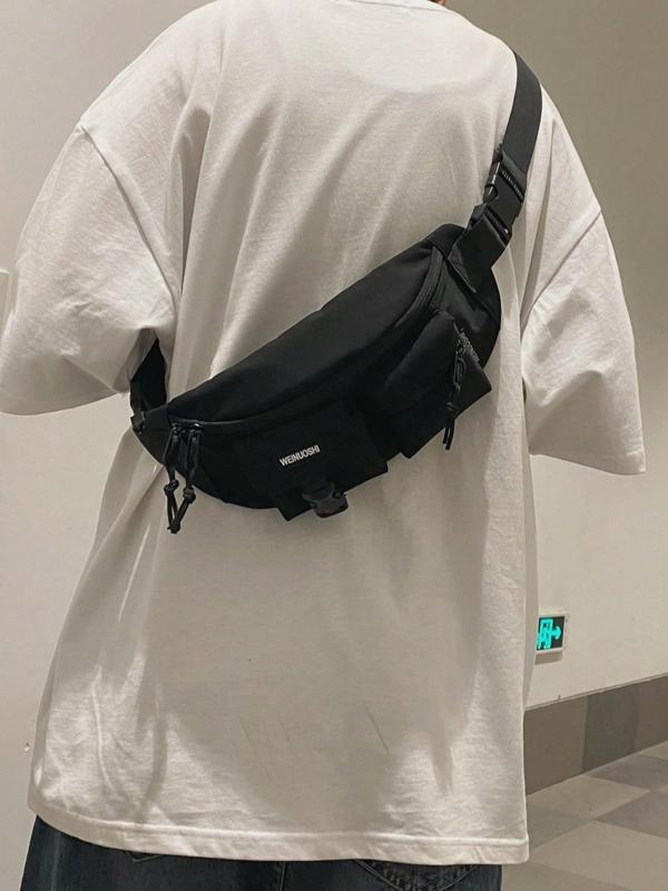 Men's Casual Letter Patched Design Belt Bag, Fashionable Nylon Bum Bag for Daily Used, Casual Trendy Versatile High-quality Daily Commuting Bag