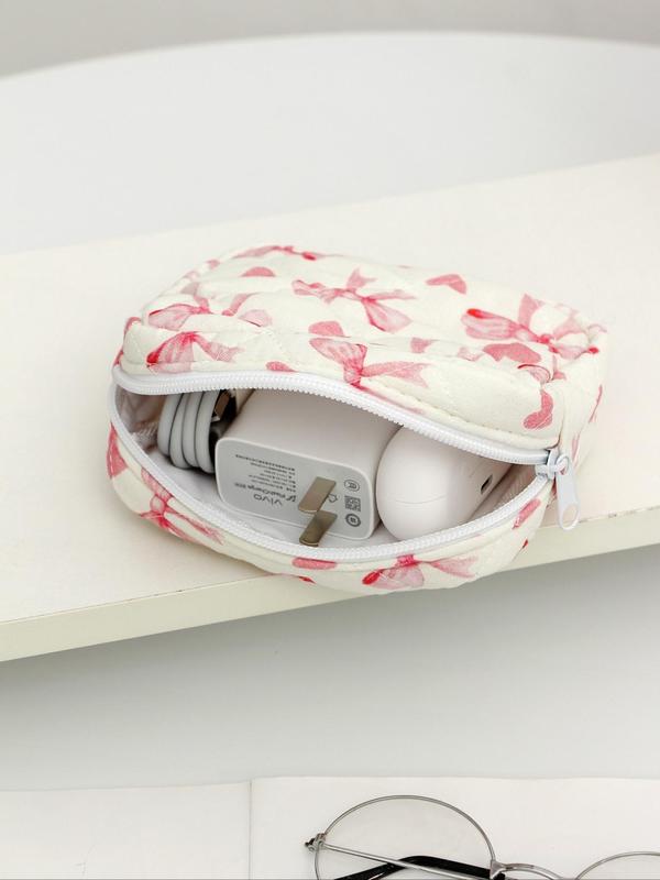 Bow Pattern Cosmetic Case, Cute Mini Makeup Bag, Versatile Storage Bag for Lipstick, Sanitary Napkin, Key, Jewelry, Travel Essentials, Travel Accessories