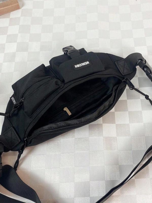 Men's Casual Letter Patched Design Belt Bag, Fashionable Nylon Bum Bag for Daily Used, Casual Trendy Versatile High-quality Daily Commuting Bag