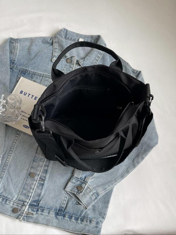 Women's Solid Color Tote Bag, Fashionable Large Capacity Zipper Shoulder Bag for Daily Used, Casual Trendy Versatile High-quality Daily Commuting Bag
