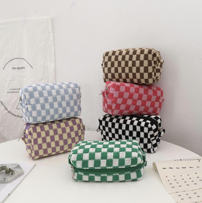 Checkered Pattern Make Up Bags for Women - Perfect for Travel