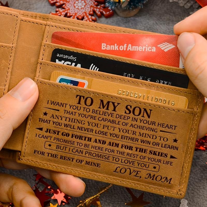 Keepsake, Engraved Leather Wallet for Son from Mom - Stylish Men's Faux Leather Wallet, Perfect Christmas Gift