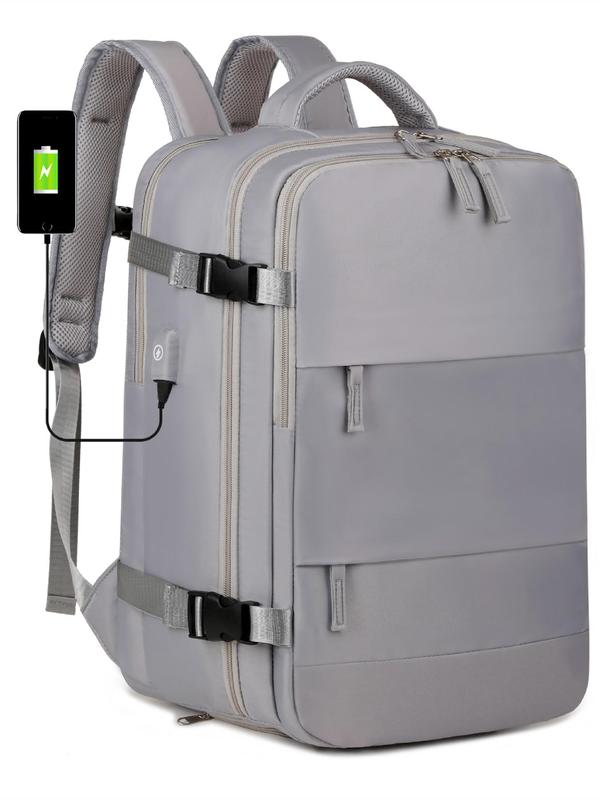 Portable Large Capacity Multi-compartment Backpack, USB Charging Backpack, Casual Solid Color Backpack for Men & Women