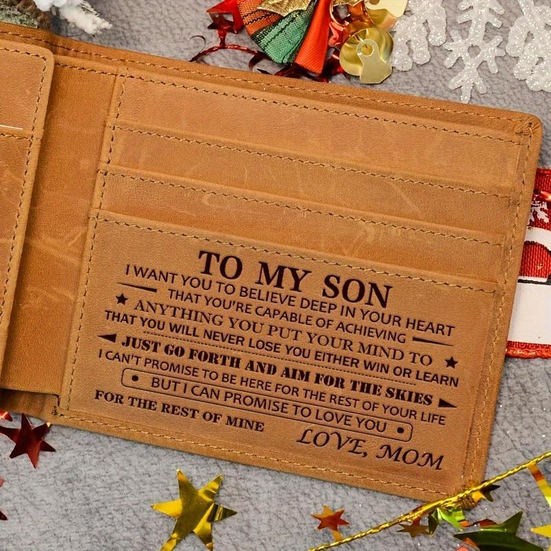 Keepsake, Engraved Leather Wallet for Son from Mom - Stylish Men's Faux Leather Wallet, Perfect Christmas Gift