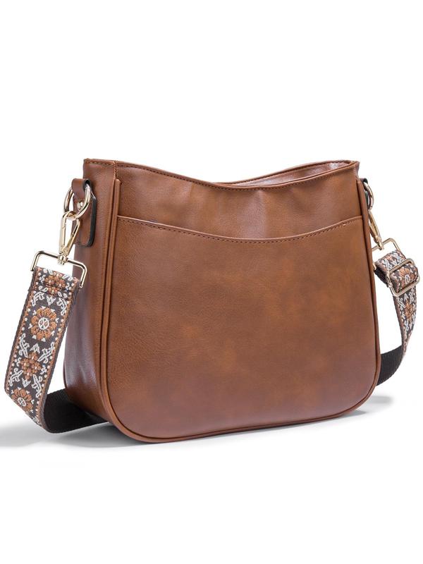 Women's Western Style Solid Color Shoulder Bag, Fashionable Pu Leather Crossbody Bag for Work & Daily Used, Casual Trendy Versatile High-quality Daily Commuting Bag