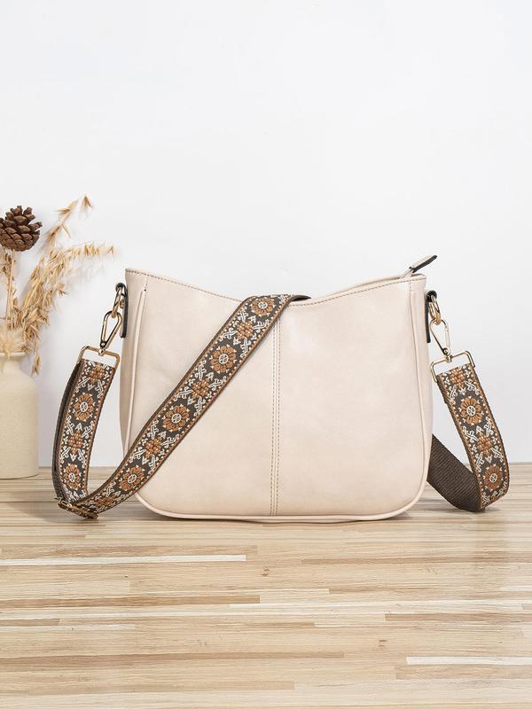 Women's Western Style Solid Color Shoulder Bag, Fashionable Pu Leather Crossbody Bag for Work & Daily Used, Casual Trendy Versatile High-quality Daily Commuting Bag