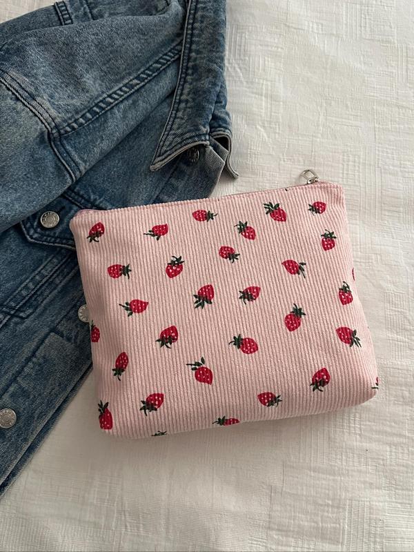 Strawberry Pattern Makeup Bag, Casual Versatile Storage Bag, Zipper Makeup Organizer Pouch, Multi-functional Storage Bag for Travel & Daily Use