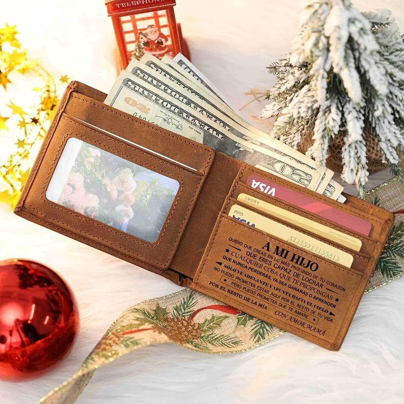 Keepsake, Engraved Leather Wallet for Son from Mom - Stylish Men's Faux Leather Wallet, Perfect Christmas Gift