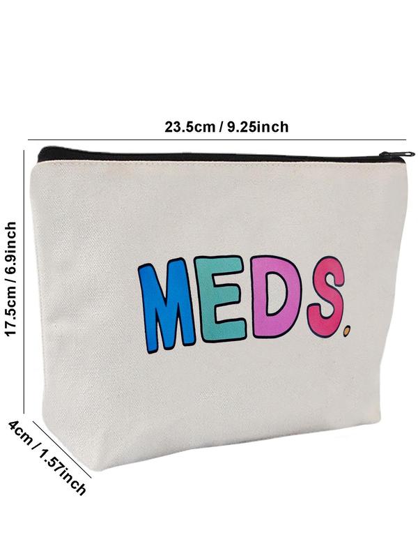 Minimalist Letter Pattern Makeup Bag, Travel Pill Organizer, Versatile Cosmetic Storage Bag, Trendy Makeup Pouch for Women & Girls