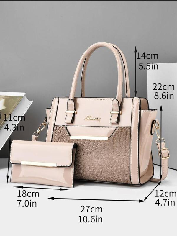 Crocodile Embossed Bag Set As Gift, High Capacity Pu Tote Bag with Letter Design & Simple Style Clutch Wallet Bag, Elegant Trendy Bag Set for Work & Daily