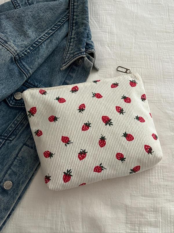 Strawberry Pattern Makeup Bag, Casual Versatile Storage Bag, Zipper Makeup Organizer Pouch, Multi-functional Storage Bag for Travel & Daily Use