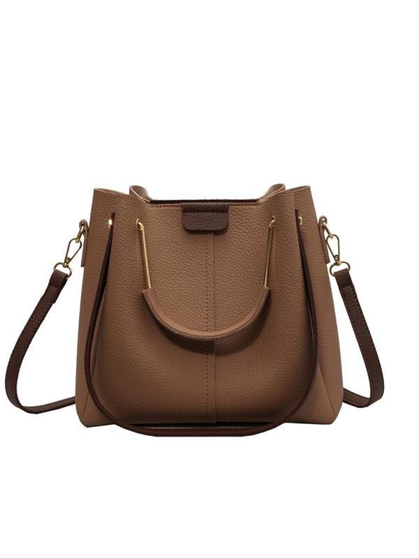 Women's Fashionable Solid Color Bucket Bag, Casual Versatile Zipper Shoulder Crossbody Bag for Daily Used, Trendy High-quality Daily Commuting Bag