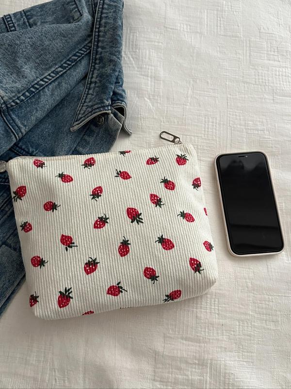 Strawberry Pattern Makeup Bag, Casual Versatile Storage Bag, Zipper Makeup Organizer Pouch, Multi-functional Storage Bag for Travel & Daily Use