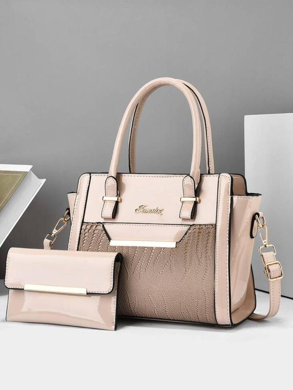 Crocodile Embossed Bag Set As Gift, High Capacity Pu Tote Bag with Letter Design & Simple Style Clutch Wallet Bag, Elegant Trendy Bag Set for Work & Daily