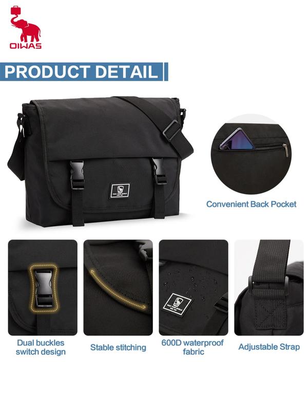 Men's Classic 14 Inch Plain Lightweight Waterproof Zipper Crossbody Bag, Casual Versatile Laptop Messenger Bag, Casual Business Bag for Men