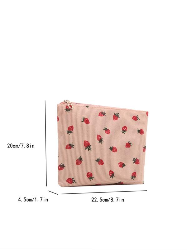Strawberry Pattern Makeup Bag, Casual Versatile Storage Bag, Zipper Makeup Organizer Pouch, Multi-functional Storage Bag for Travel & Daily Use
