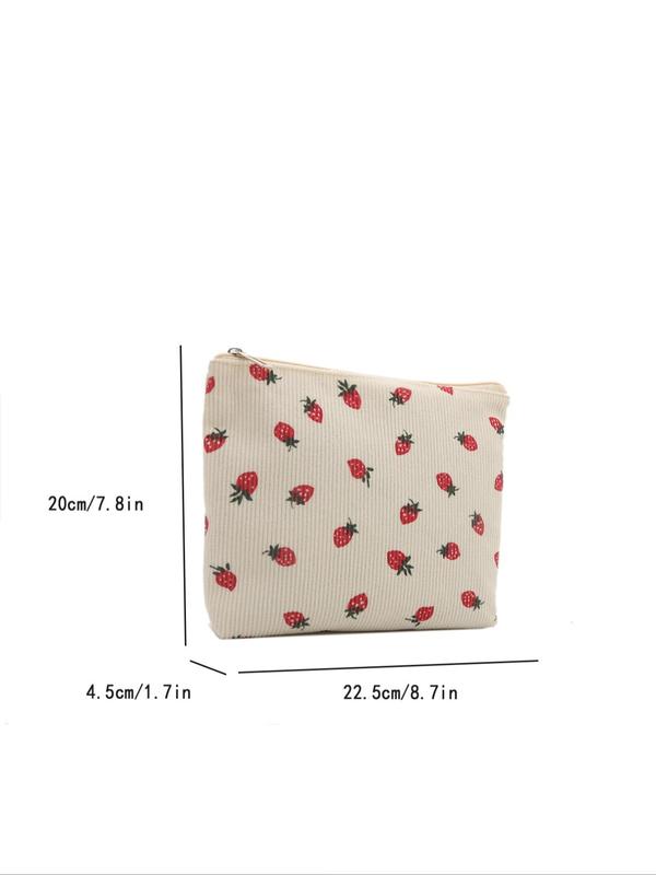 Strawberry Pattern Makeup Bag, Casual Versatile Storage Bag, Zipper Makeup Organizer Pouch, Multi-functional Storage Bag for Travel & Daily Use