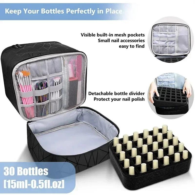 1 2 Layers Essential nail kit and tool Bag 30 Bottles Portable Nail Polish Storage Bag Cosmetic Large Handbag Organizer with Handle for Travel boho  makeup trendy  makeup quilted  makeup makeup storage