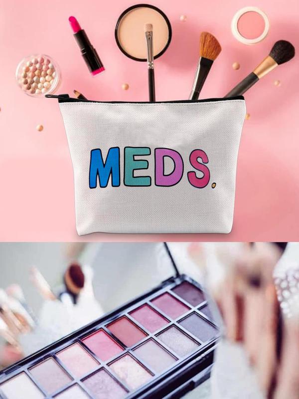 Minimalist Letter Pattern Makeup Bag, Travel Pill Organizer, Versatile Cosmetic Storage Bag, Trendy Makeup Pouch for Women & Girls