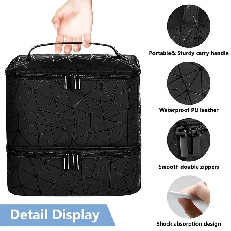 1 2 Layers Essential nail kit and tool Bag 30 Bottles Portable Nail Polish Storage Bag Cosmetic Large Handbag Organizer with Handle for Travel boho  makeup trendy  makeup quilted  makeup makeup storage