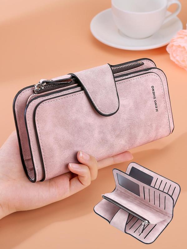 Women's Solid Color Long Wallet, Fashionable Wallet with Multiple Card Slots, Casual Versatile Zipper Wallet for Daily Use