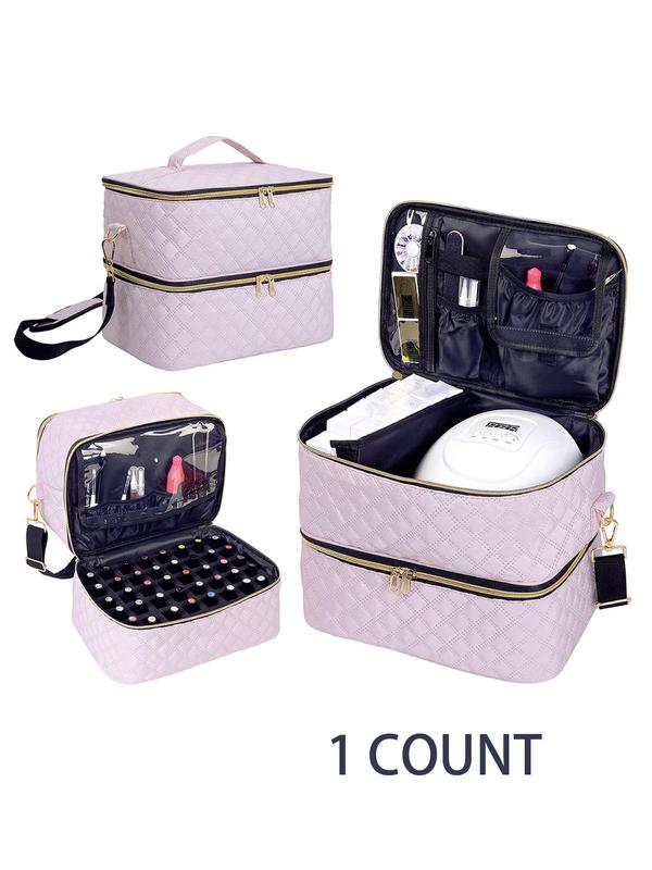 Quilted Nail Polish Storage Bag, Portable Large Capacity Makeup Bag with Multiple Compartments, Multifunctional Storage Bag for Travel & Home Use