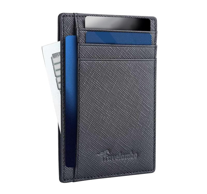 Slim Wallet Front Pocket Minimalist Leather RFID Blocking Medium Size, Black Cros