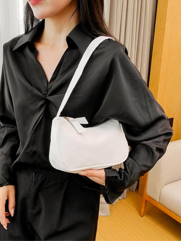 Women's Solid Color Shoulder Bag, Fashionable PU Leather Zipper Shoulder Bag for Daily Used, Casual Trendy Versatile High-quality Daily Commuting Bag