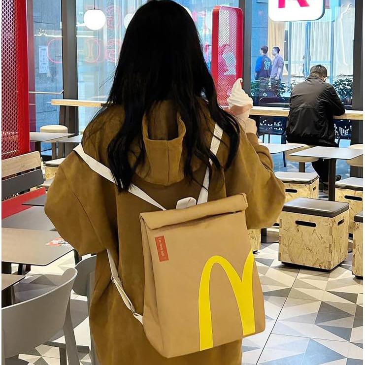 Mcdonald's Starbucks Canvas Backpack Large Capacity, Personality Shoulder Messenger Bag Casual Backpack Laptop Bag Light Travel for Women Men