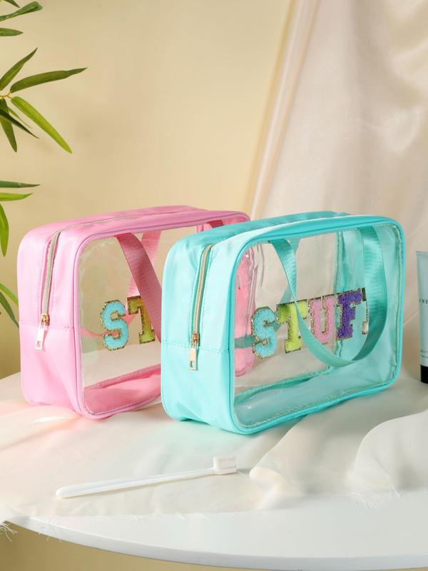 Letter Pattern Waterproof Toiletry Bag, Large Capacity Cosmetic Storage Bag, Portable Travel Toiletry Bag, Zipper Makeup Organizer Pouch for Women & Girls