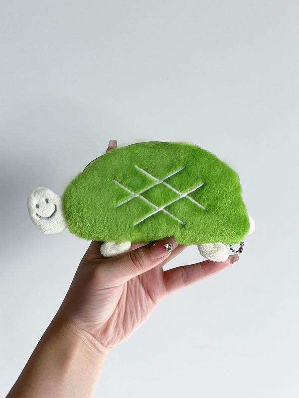 Cute Cartoon Turtle Design Plush Coin Purse, Soft Plush Turtle Design Coin Purse, Fashionable Wallet for Women & Girls