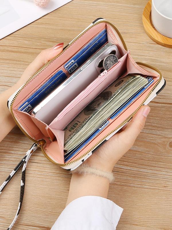 Women's Trendy Matching Cow Print Long Wallet, Casual Zipper Wallet for Daily Used, Simple All-match Wristlet Bag for Women & Girls