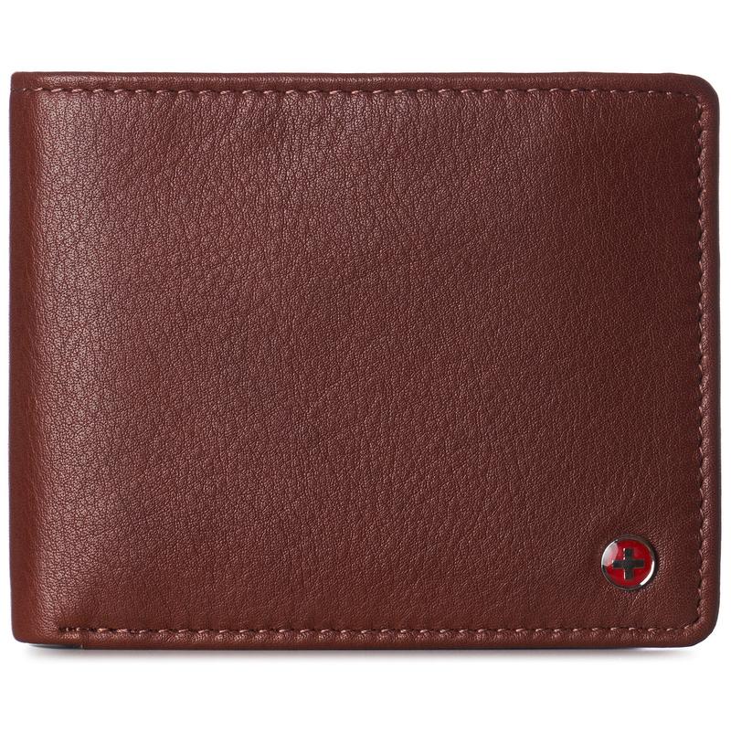 Alpine Swiss RFID Protected Mens Spencer Leather Wallet Bifold 2 ID Windows Divided Bill Section Comes in Gift Box