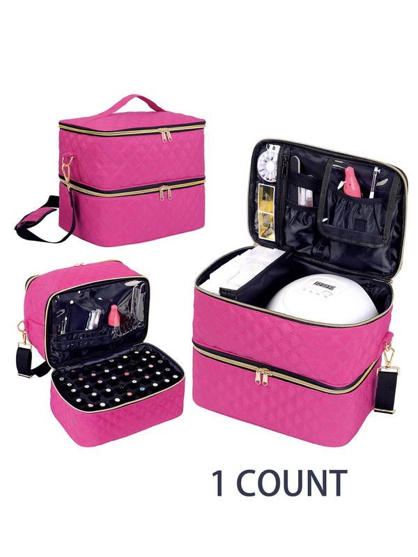Quilted Nail Polish Storage Bag, Portable Large Capacity Makeup Bag with Multiple Compartments, Multifunctional Storage Bag for Travel & Home Use