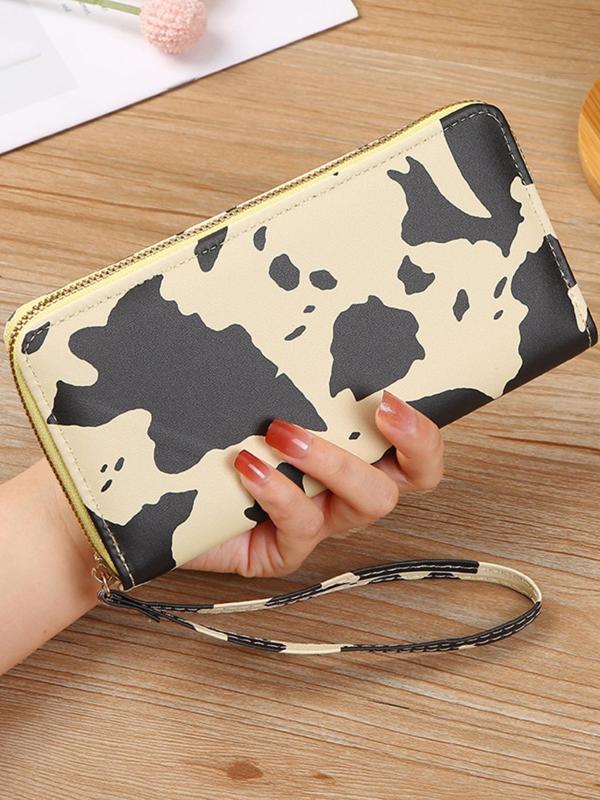 Women's Trendy Matching Cow Print Long Wallet, Casual Zipper Wallet for Daily Used, Simple All-match Wristlet Bag for Women & Girls