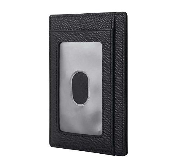 Slim Wallet Front Pocket Minimalist Leather RFID Blocking Medium Size, Black Cros